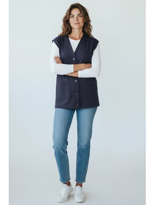 Ece Giyim Penye Düğmeli Kısa Anne Yelek