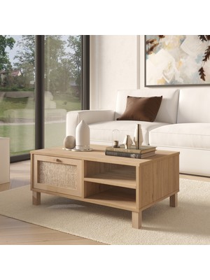 Robin Home Arizona Orta Sehpa Ahşap Ayaklı Kapaklı Ahşap-Jüt Sepet-Jüt