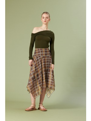 Nisan Triko Kareli Midi Etek