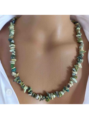 Mga Doğaltaş Amazonit Taşı Kırıktaş Kolye – Yeşil Doğal Taş Kadın Kolye – Enerji ve Denge Taşı – Çelik Uzatma Zincirli – 45-55 cm – Sertifikalı – Mdf Hediye Kutulu