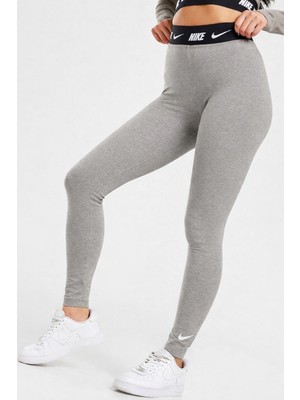 Nike Sportswear Club High Rise Full Length Kadın Yüksek Bel Pamuk Polyester Tayt Gri
