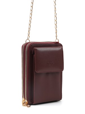 SHAKA Bordo SHK312 Suni Deri 4 Bölmeli,zincirli ,telefonluk ve Omuz Çantası