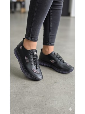 Kindep (Angel) Içi Dışı Hakiki Deri Comfort Günlük Kadın Ayakkabı Siyah