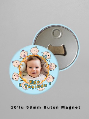 Özel Tasarım Fotoğraflı Açacaklı Magnet Buton Yenidoğan, Doğum Günü 10 Adet 58MM