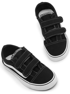 Tonny Black Çocuk Unisex Siyah Kauçuk Taban Rahat Kalıp Çift Cırtlı Ayakkabı