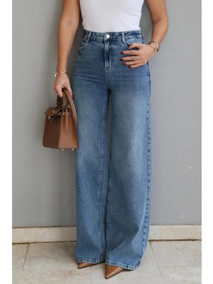 Purple By Banu Mavi Yıkamalı Wide Leg Jean