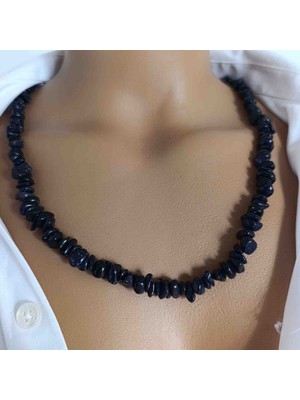 Mga Doğaltaş Siyah Oniks Taşı Kırıktaş Kolye – Black Onyx Doğal Taş – Güç ve Koruma Taşı – Çelik Uzatma Zincirli – 45-55 cm – Sertifikalı – Mdf Hediye Kutulu