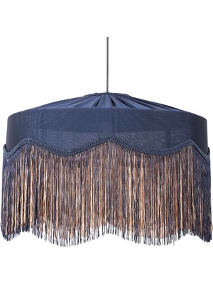 Mylamp Zarafet Gece Mavisi Püsküllü El Işçiliği Kumaş Avize 50X30 cm