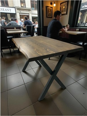 Mobilyacın Cafe Masa Ceviz Köknar Kütük Masa x Ayak Siyah 140X70