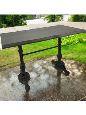 Mobilyacın Cafe Masa Köknar Kütük Masa Siyah Aslan Ayak 120X70