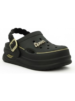 Letao Kadın Queen Aksesuarlı Yüksek Tabanlı Terlik & Sandalet - Taşlı Gold Detaylı Plaj Havuz