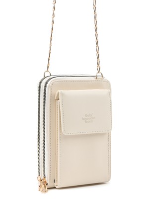 SHAKA Krem SHK312 Suni Deri 4 Bölmeli,zincirli ,telefonluk ve Omuz Çantası