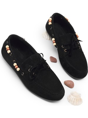 Tonny Black Kadın Siyah Rahat Kalıp Boncuk Detaylı Günlük Babet