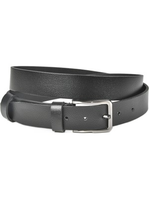 Rizzup Erkek Siyah Hakiki Deri Klasik Kemer 3,5 cm Kumaş Pantolon Kemeri 2502635