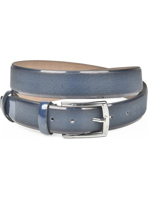 Rizzup Lacivert Erkek Nokta Desenli 3,5 cm Rugan Klasik Suni Deri Erkek Kemer 2104486