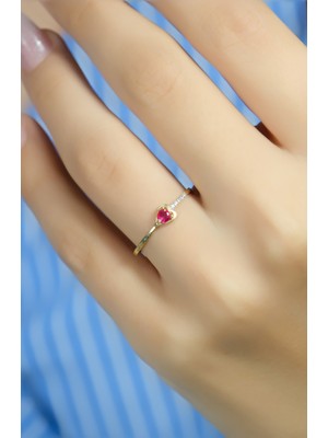 Pembe Taşlı Kalp Yüzük 14 Ayar A080542