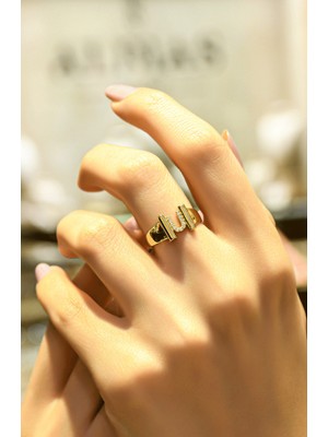 Ravi Pırlanta Taşlı U Harf Fantazi Yüzük 14 Ayar AT04911