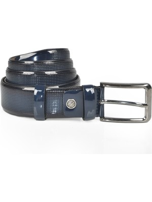 Rizzup Erkek Lacivert Lazer Işlemeli Ince Klasik Parlak Suni Deri Kemer 2402627