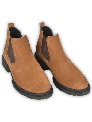 Rizzup Erkek Kahve Yanları Lastikli Süet Deri Ortopedik Taban Chelsea Bot 2509938