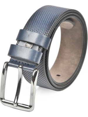 Rizzup Erkek Lacivert 4 cm Eninde Nokta Desenli Suni Deri Kemer 2402610