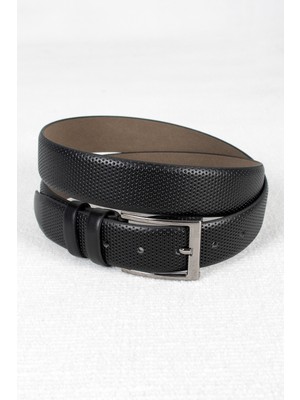 Rizzup Erkek Siyah Desenli Klasik Kemer 3,5 cm Suni Deri Kemer 2000006