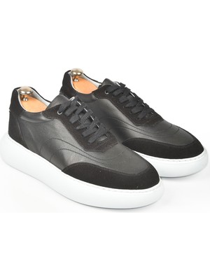 Rizzup Erkek Siyah Bağcıklı Eva Taban Hakiki Deri Ortopedik Spor Ayakkabı SNEAKER2509966