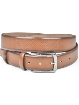 Rizzup Erkek Kahve 3,5 cm Lazer Işlemeli Klasik Suni Deri Kemer 2402628