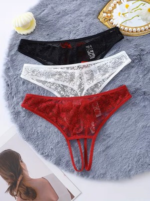  Kadın 3'lü Seksi Ağ Bölgesi Açık Dantelli Tanga Seti TG270055
