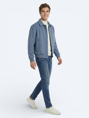 Kip Mavi Gömlek Yaka Casual Dokuma Mont