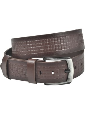 Rizzup Erkek Kahve Hakiki Manda Derisi Kot Kemeri 4,5 cm Kare Desenli Spor Kot Kemeri 2402632