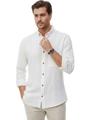 Rizzup Taba Slim Fit Çizgili %100 Pamuk Erkek Gömlek – Nefes Alan Şık Günlük Gömlek 2602626