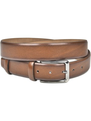 Rizzup Erkek Kahve Desenli Klasik Kemer 3,5 cm Suni Deri Kemer 2000006