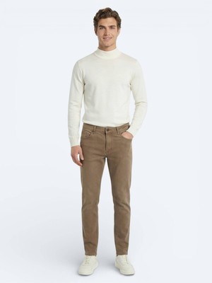 Kip Hardal Slim Fit Denim Pamuk Karışımlı Pantolon