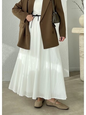 Moda Aksa 3002 Vual Beli Lastikli H&m Etek Beyaz