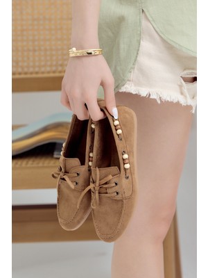 Tonny Black Kadın Taba Rahat Kalıp Boncuk Detaylı Günlük Babet