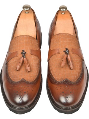 Rizzup Erkek Taba Rizzup Lazer Işlemeli Püsküllü Yüksek Ortopedik Taban Orjinal Deri Ayakkabı 2509981