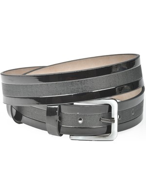 Rizzup Erkek Siyah 4 cm Lazer Işlemeli Rugan Parlak Suni Deri Kemer 2402638