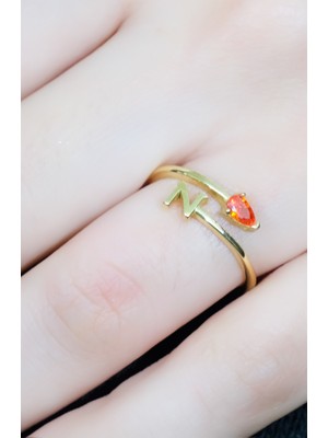 Turuncu Taşlı N Harf Yüzük 14 Ayar A064779