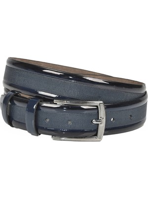 Rizzup Erkek Lacivert 3,5 cm Lazer Işlemeli Rugan Klasik Suni Deri Kemer 2402629