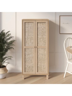 Robin Home Arizona Çok Amaçlı Dolap Mutfak Kiler Erzak Banyo Dolabı Ahşap Jüt Kapaklı Sepet-Jüt