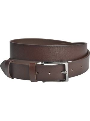 Rizzup Erkek Kahve Hakiki Deri Klasik Kemer 3,5 cm Kumaş Pantolon Kemeri 2502635