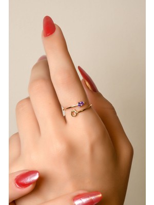 Mor Taş Ö Harf Eklem Yüzük 14 Ayar A064781