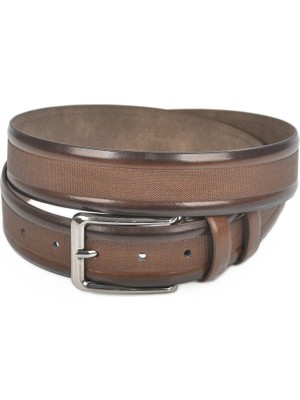 Rizzup Erkek Kahve 3,5 cm Ortası Nokta Şeritli Suni Deri Klasik Kemer 2402607