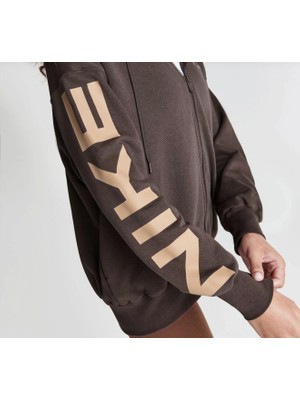 Nike Sportswear Air Fleece Oversize Full Zip Hooded Fermuarlı Bol Kalıp Kahverengi Kadın Sweatshirt FB8047-237