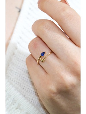 Mavi Taşlı L Harf Yüzük 14 Ayar A064778