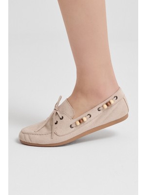 Tonny Black Kadın Bej Rahat Kalıp Boncuk Detaylı Günlük Babet