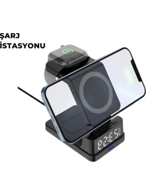 Epilons Kablosuz Şarj İstasyonu Ve Dijital Saat – Apple Uyumlu, 3 Kademeli Işık Ayarı
