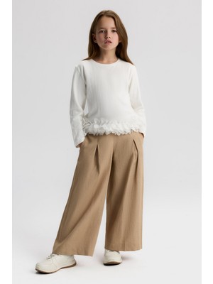 Ugly Duck 8-14 Yaş Kız Çocuk Ekru Uzun Kollu Fırfır Detaylı Pamuklu Bluz