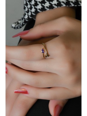 Ravi Pırlanta Mor Taşlı Ş Harf Eklem Yüzük 14 Ayar A064783
