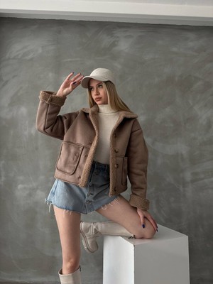 Sun Style Kadın Içi Kürklü Süet Cepli Kalın Mont